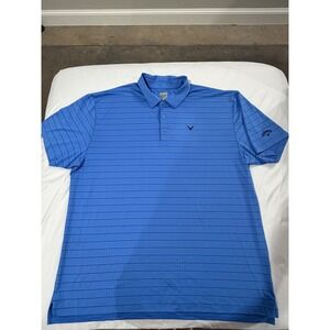 Callaway Mens 2X Opti-Dri Blue Striped Short Sleeve Golf Polo Shirt